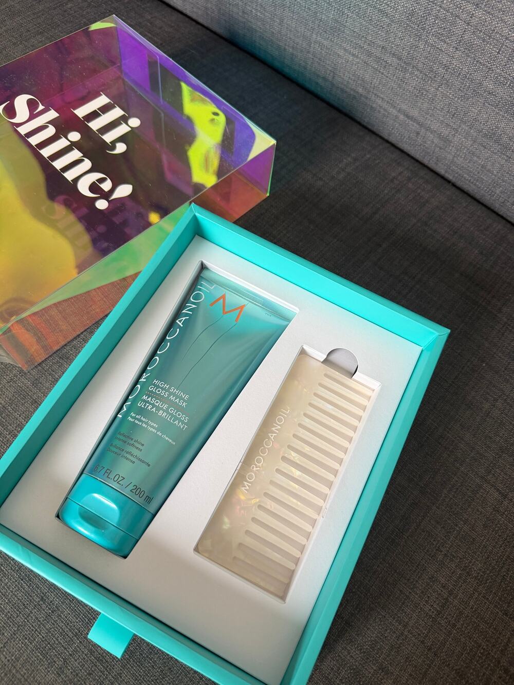 New Moroccanoil Hi Shine Gift Set High Shine Gloss Hair Mask 6.7 oz Comb